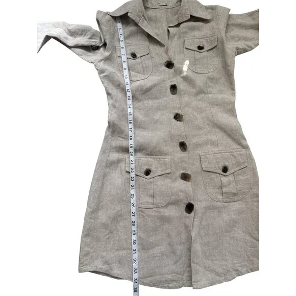 Olga Lucia Cortes Women Shirt Dress Button-Up Roll Tab Sleeve Linen Beige Size S - Picture 6 of 6